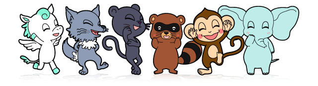 ペガサス・狼・黒ひょう・たぬき・猿・ゾウ